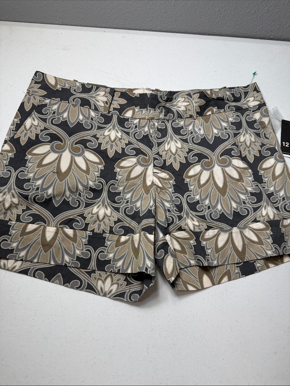 Massimo Black and Tan Floral Scroll Jean Shorts